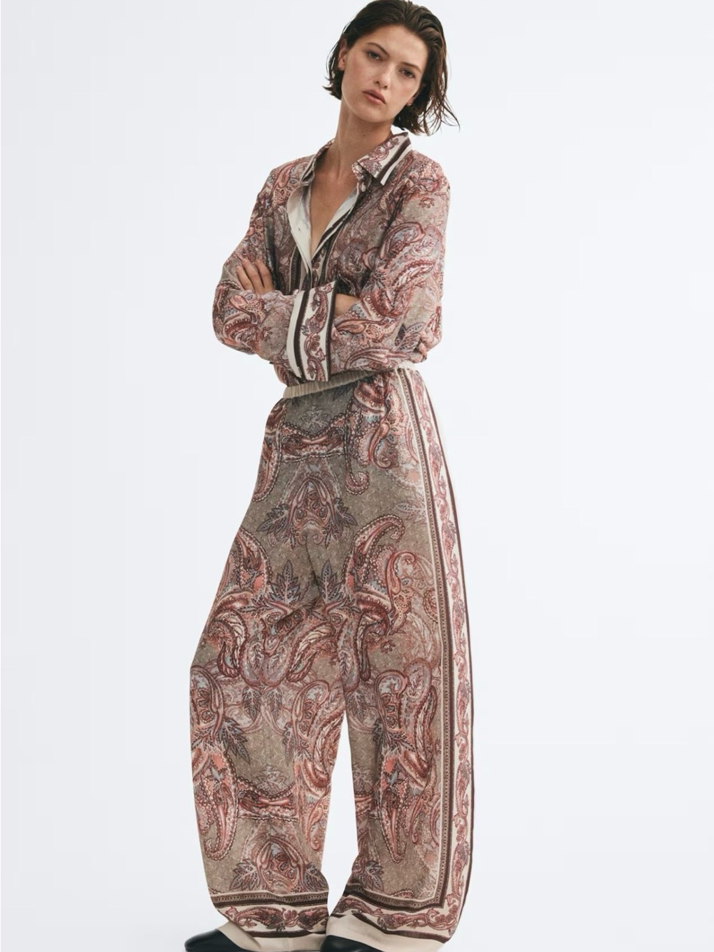 NWT H&M Viscose-Blend Pull-on Pants (light Beige/paisley) 1366858001 Large